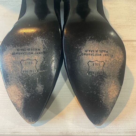 Stuart Weitzman Black Heels with Cute Bow Fringe Spain Leather Sole sz 8 women’s - Picture 11 of 15